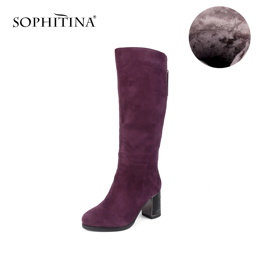 Женские замшевые сапоги SOPHITINA удобные теплые ботинки на квадратном каблуке