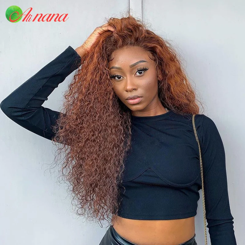 Orange Brown Color Transparent Lace Front Wig Pre-Plucked Water Wave Brazilian Curly Human Hair Wigs For Black Women 28 30 Inch