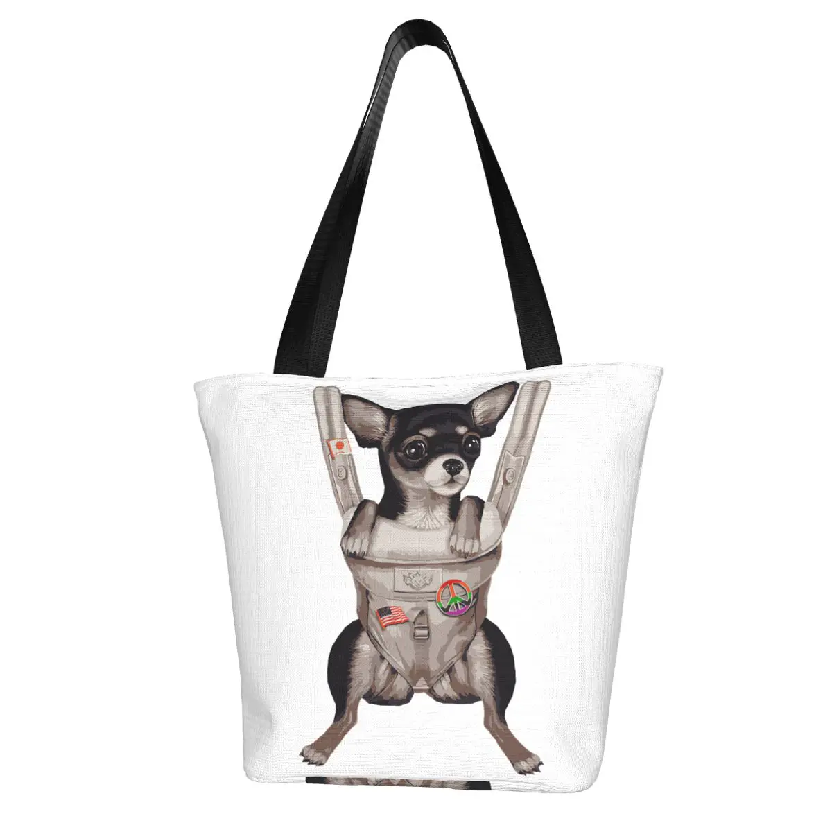 Black Chihuahua Dog In Baby Carrier Shopping Bag Aesthetic Cloth Outdoor Handbag Female Fashion Bags
