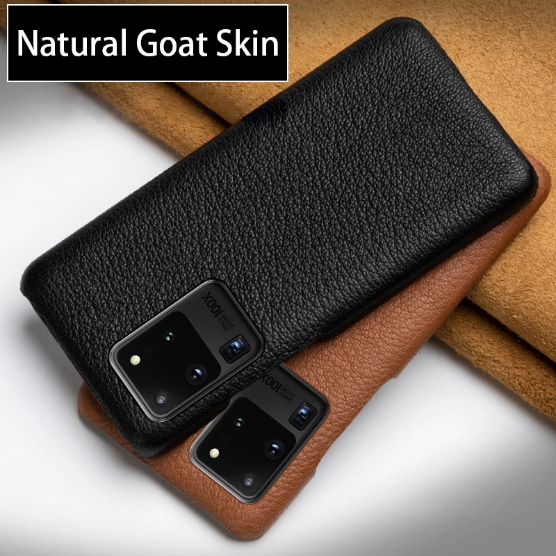 

Leather Phone Case For Samsung S21 Ultra S7 S8 S9 S10 Lite S10e Note 8 9 10 Plus A10 A20 A30 A50 A70 A51 A71 Natural Goat Skin