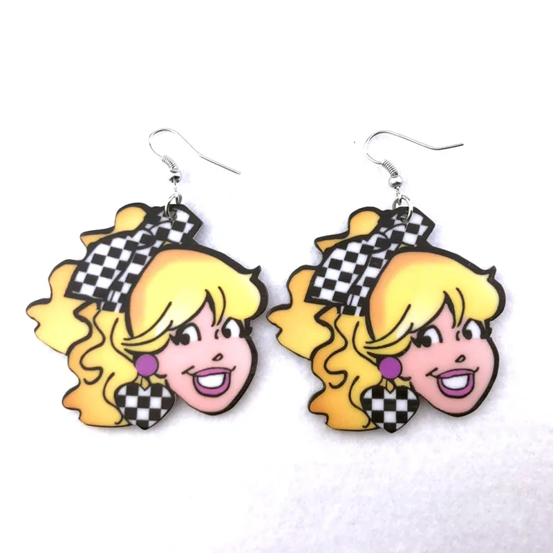 Забавные серьги-подвески с желтыми волосами для маленьких девочек модные