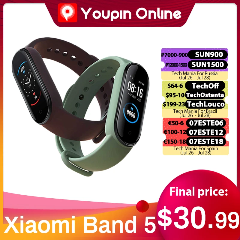 Смарт браслет Xiaomi Mi Band 5 NFC 4 цвета AMOLED экран смарт Miband трекер Bluetooth спортивный