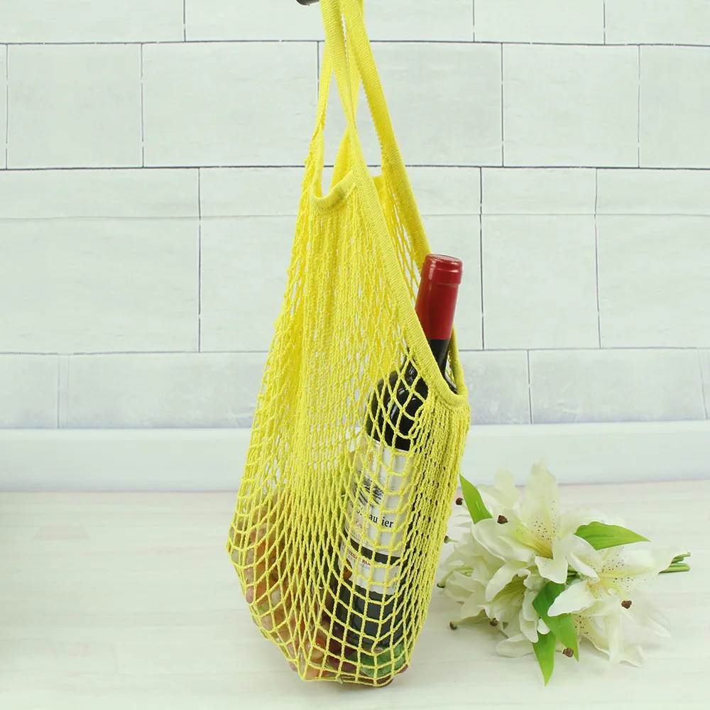 yellow Хлопковая Сетчатая Сумка для покупок, многоразовая складная сумка для хранения фруктов, женская сумка для покупок, Сетчатая Сумка для покупок - Цвет: yellow