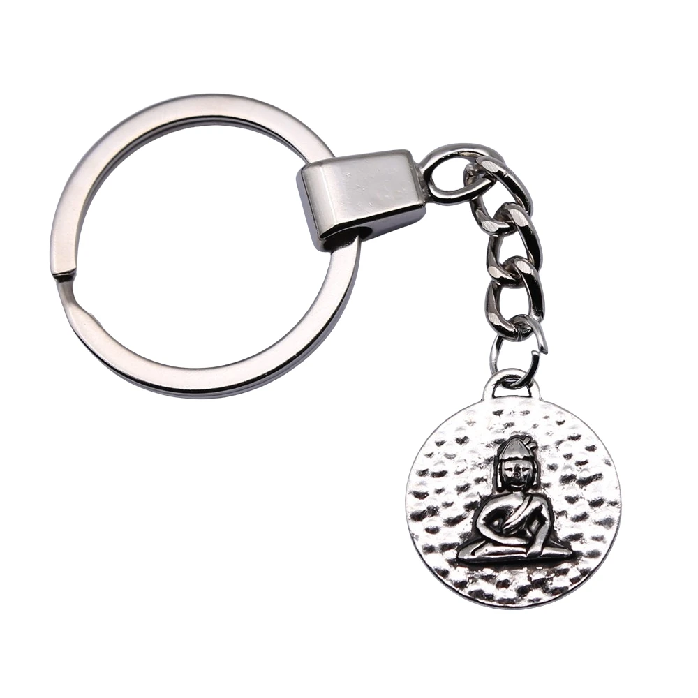 Античные серебряные Цвет 22x20 мм круглый двухсторонний сидя талисманы Будда