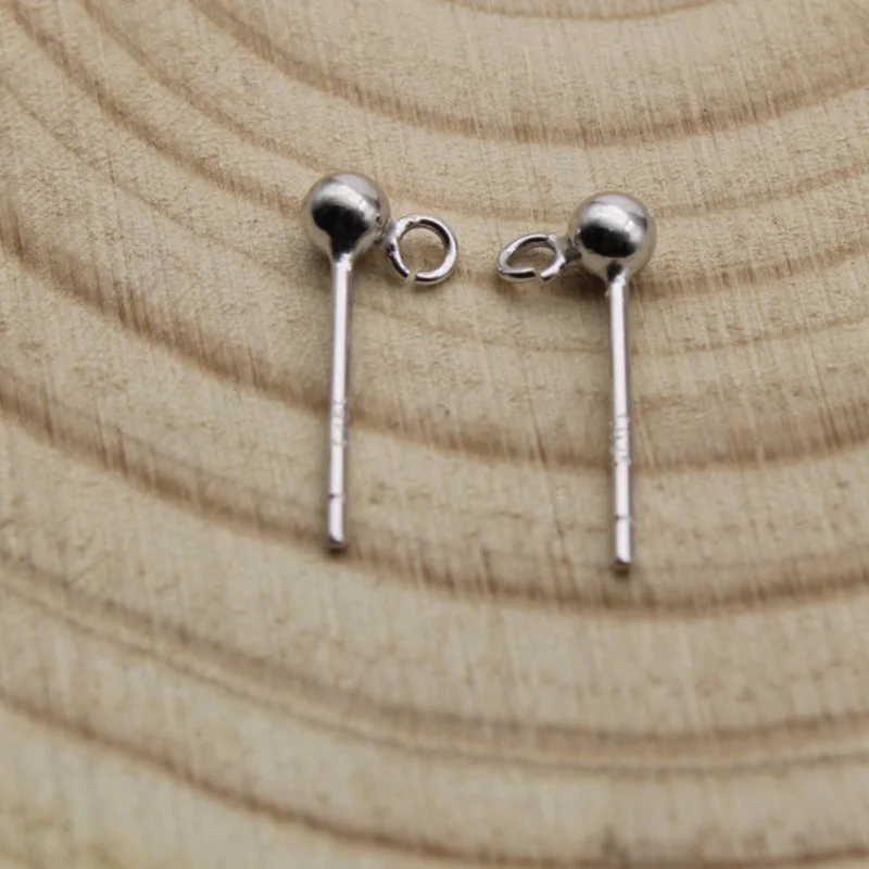 4pcs 3 4 mm Ball Bead Stud Earrings Real 925 Sterling Silver Earring Pin Post with Loop for DIY Jewelry Making Accessories | Украшения и
