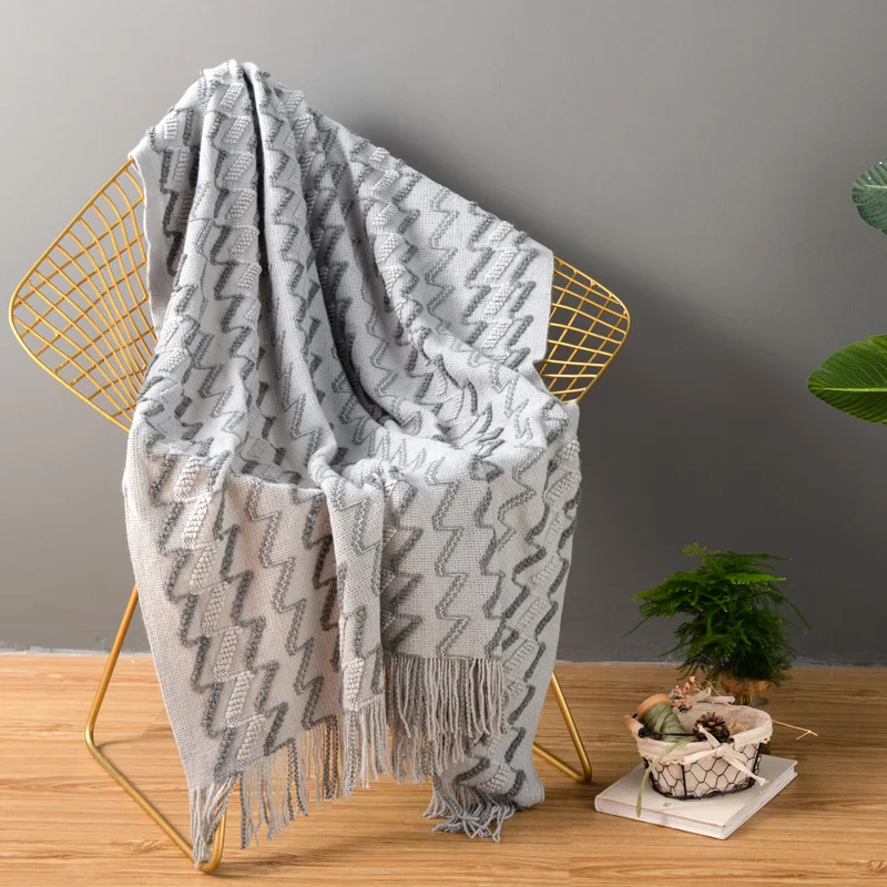 

Soft Warm Knitted Blanket with Tassels Nordic Throw Thread Striped Blanket for Bed Travel TV Nap Shawl Air Conditioner Blankets