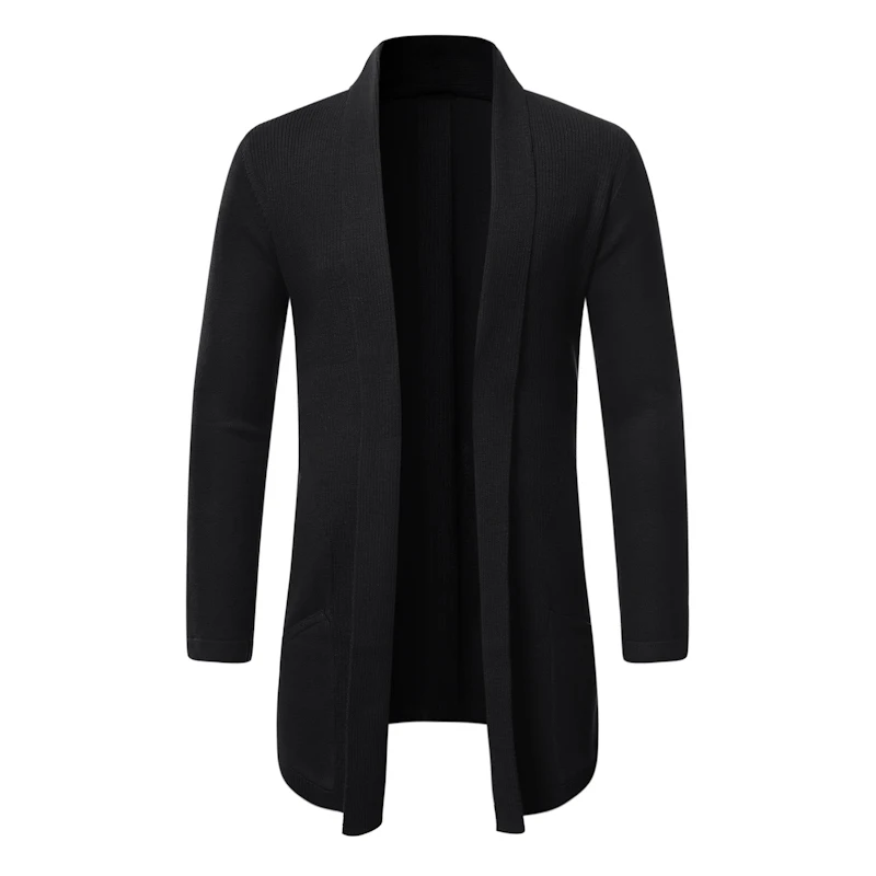 Мужской длинный вязаный свитер куртки Однотонный пальто Осенний для