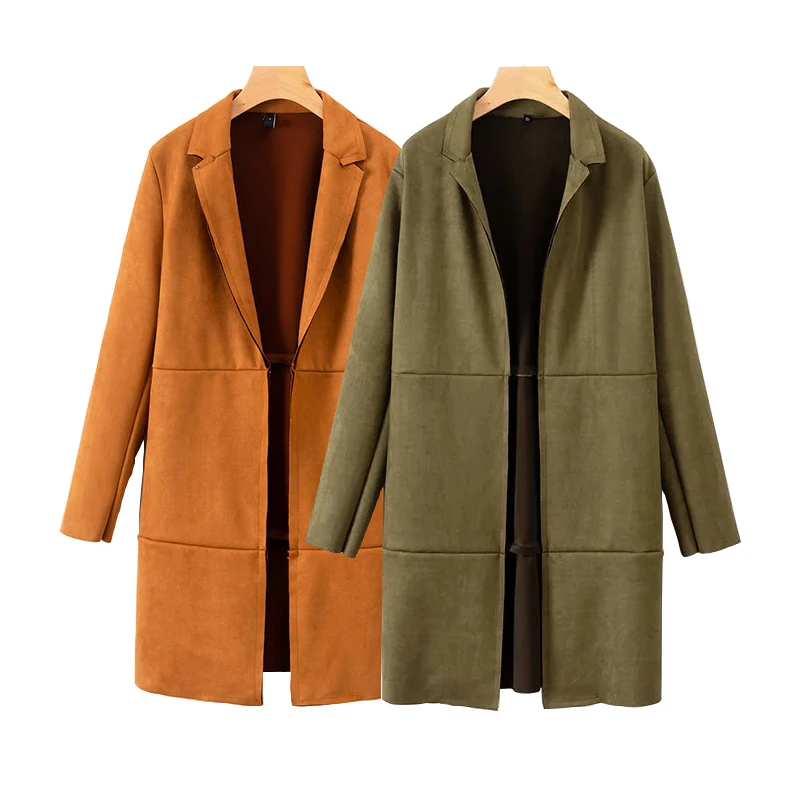 Женская замшевая куртка из искусственной кожи винтажная длинная зеленого цвета