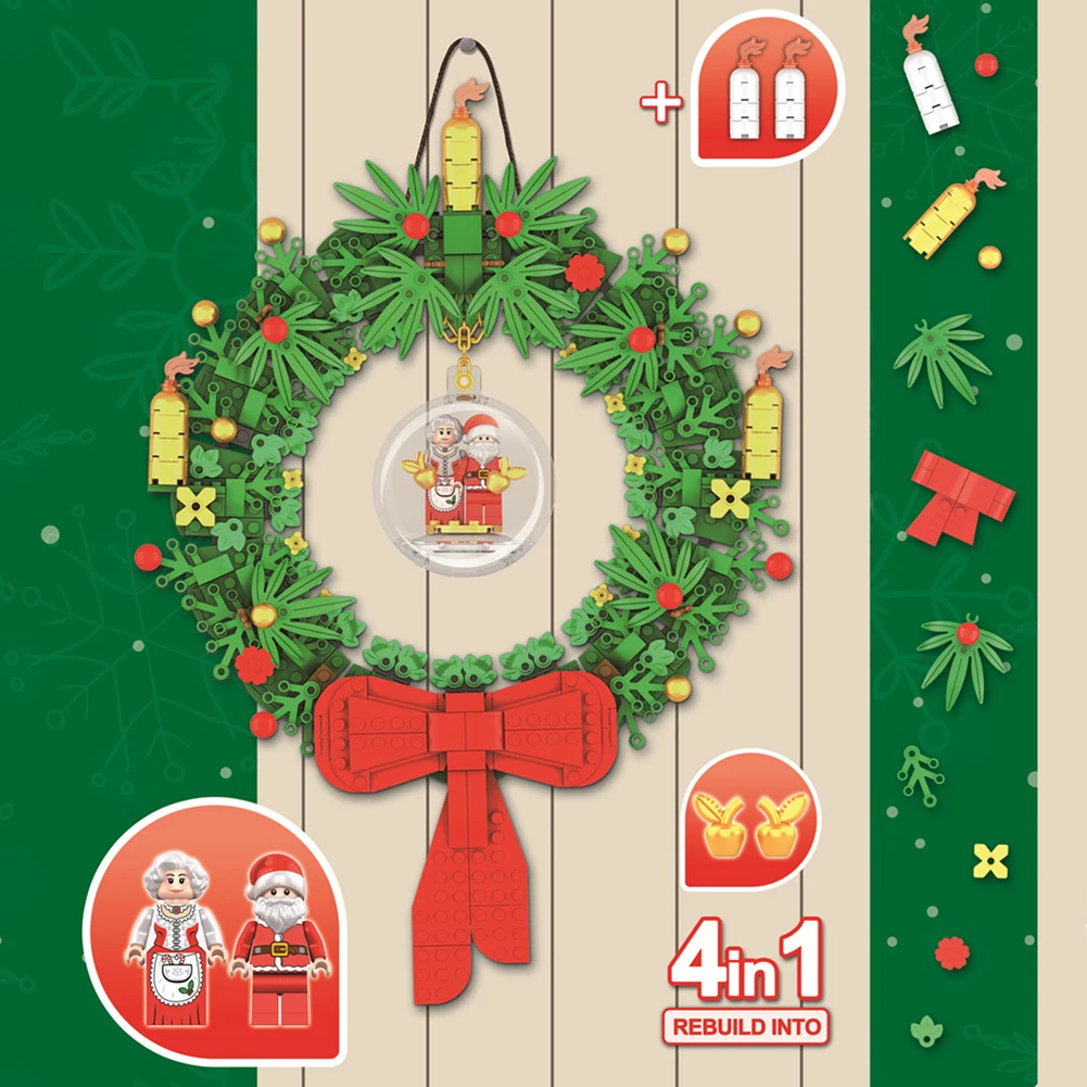 

Christmas Wreath with Big Red Bow DIY Blocks Toys for Children E2S