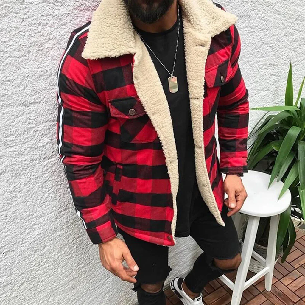 

2021 Men's Fashion Plaid Coat Compound Cardigan Casual Blouse Plush Tops Coat High Quality Loose Comfy Daily Coat Dropshipping
