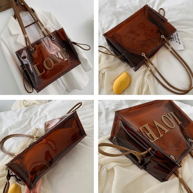 Прозрачные сумки через плечо из ПВХ для женщин летняя пляжная сумка большие