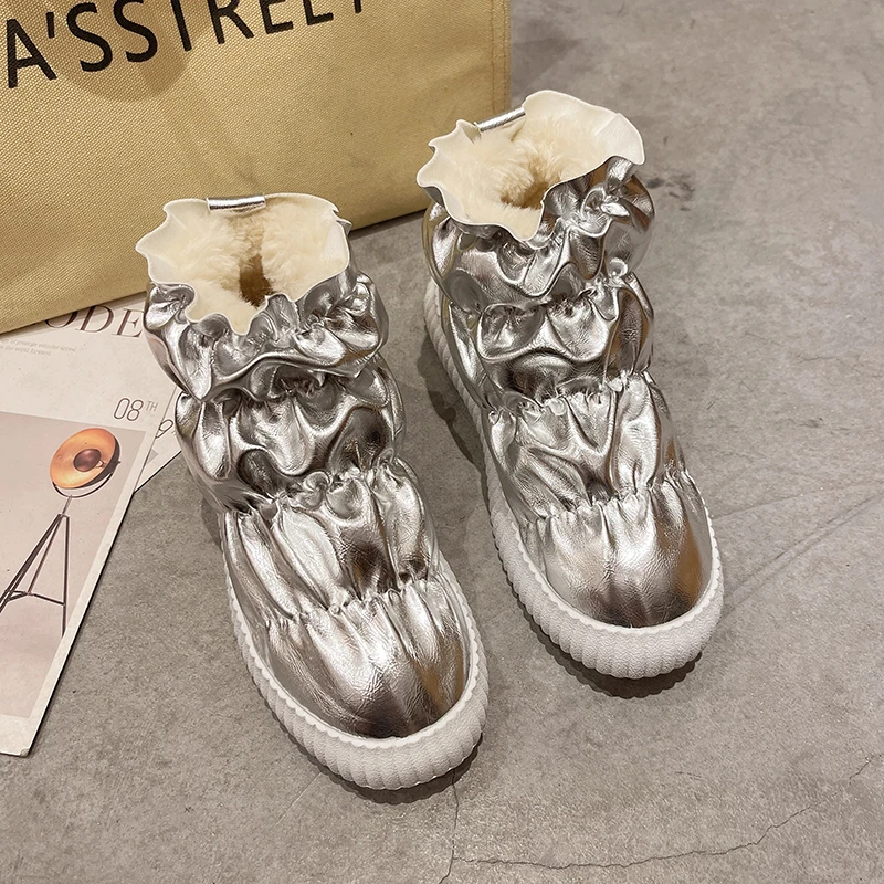 

Winter New Women's Ankle Boots Plush Warm Snow Boots Flats Comfortable Cotton Shoes