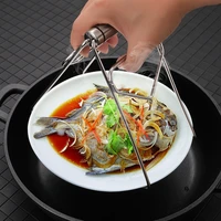 foldable hot bowl pot clamp stainless steel dish plate anti scalding clip tong steaming rack gripper kitchen cooking utensils
