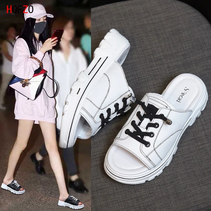 

Шлепанцы HQFZO женские на танкетке, сланцы, открытый носок, перекрестная шнуровка, повседневные сланцы, пляжные шлепанцы на толстой подошве, л...