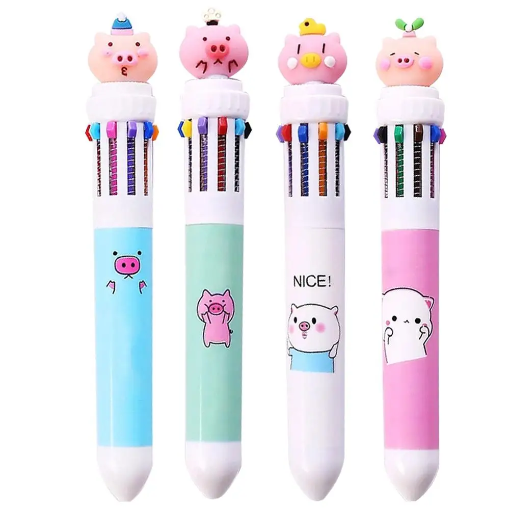 

4PCS 10 Colors Ballpoint Pen Cute Little Pig Ink Pen Student Stationery School Office Supplies For Drawing Writing Style Random