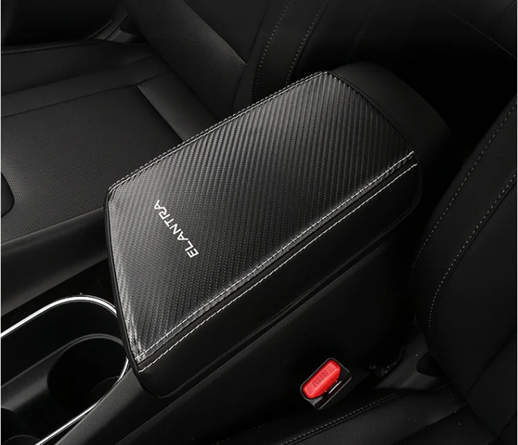 

Super fiber Carbon Or Black Leather Car Central Armrest Cover For Hyundai Elantra CN7 2020 2021 Car accessories