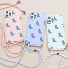 Шнурки ожерелье ремешок шнурок Чехол для мобильного телефона для iPhone 12 11 Pro Max Mini 7 8, 6, 6s Plus, X XR XS Max 10 5S SE 2020 динозавр TPU Защитный чехол