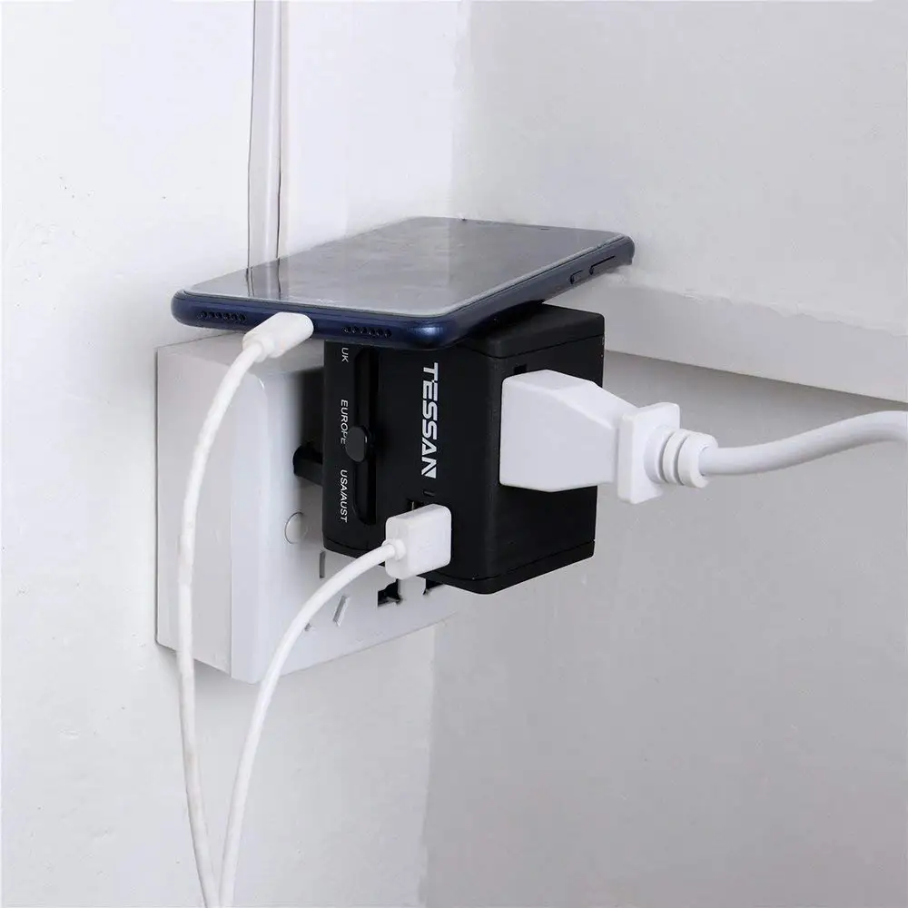 

Universal Travel Adapter with International Outlet 2 USB Charging Ports and Spare Fuse Mini Power Charger Plug