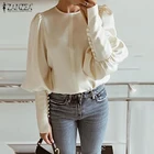 Женские топы и блузки ZANZEA, осень 2021, Женская Повседневная Туника, Однотонная рубашка с длинными рукавами-фонариками, офисные шикарные блузки, женская одежда