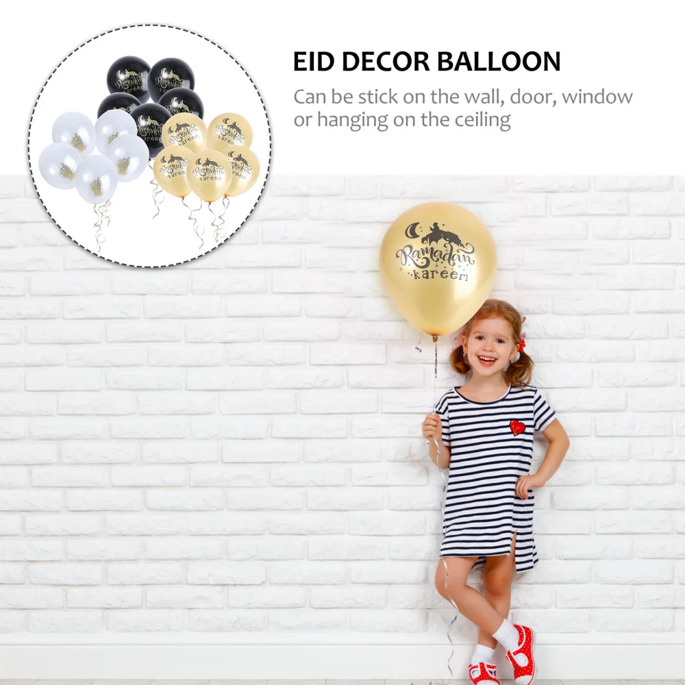 

15pcs Eid Latex Balloon Set Creative Beautiful Decor Balloon for Party Festival Gathering (5 Black Kareen, 5 Golden Kareen, 5 Go