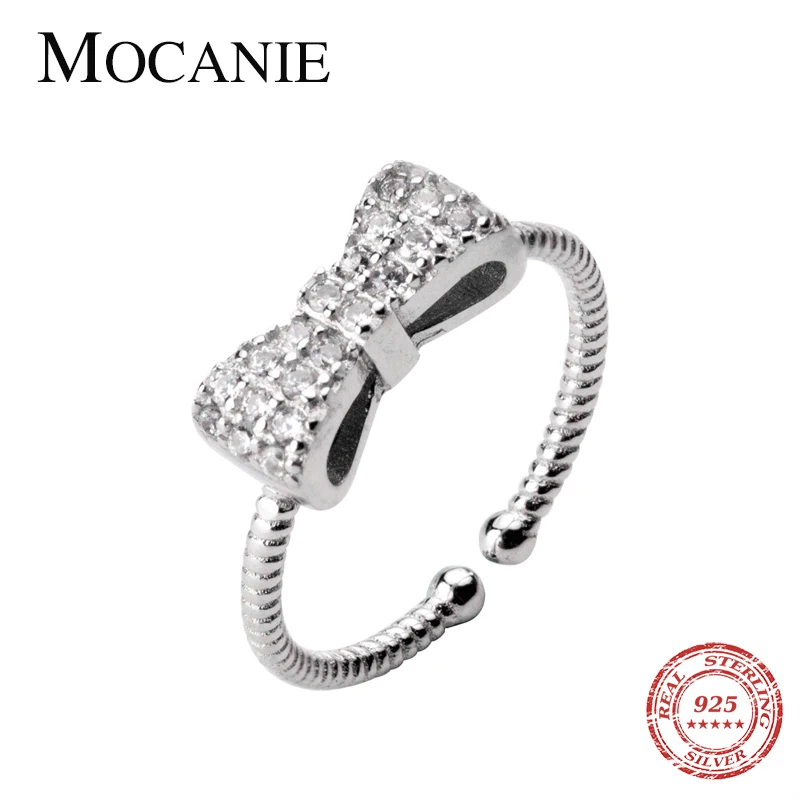 

Mocanie Fashion 925 Sterling Silver Luminous CZ Beautiful Bowknot Adjustable Free Size Ring for Women Simple Ring Fine Jewelry