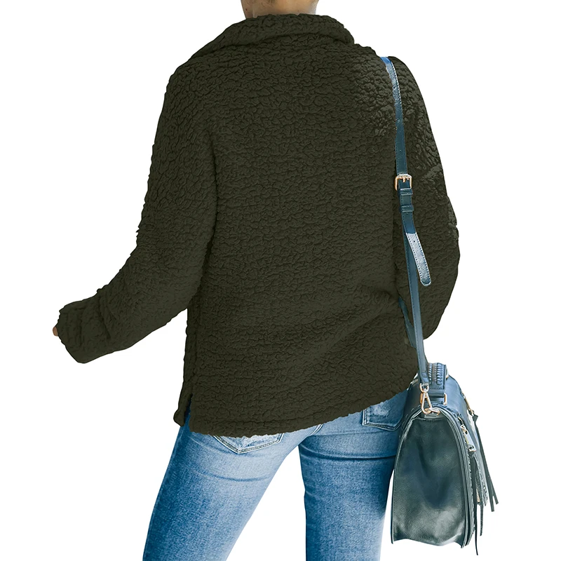 Зимние теплые плюшевые свитшоты Женское пальто на молнии топы однотонная