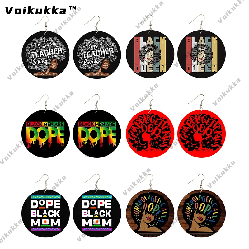 

Voikukka Jewelry Mixed 6 Pairs Circle Pendant Both Sides Print Teacher Loving Black Queen Drop Earring For Women Accessories