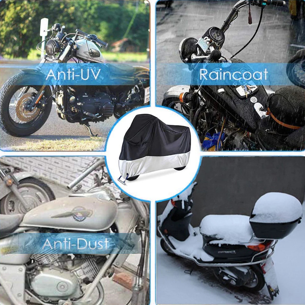 

Чехол для мотоцикла 190T/210D, водонепроницаемый чехол для мотоцикла, защита для любых погодных условий, прочный, устойчивый к разрыву