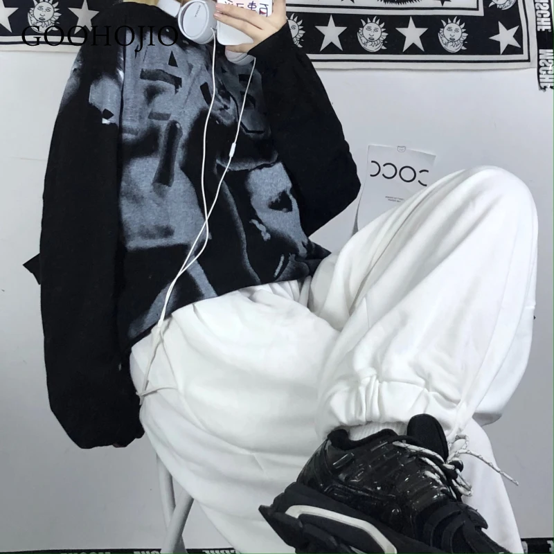 

GOOHOJIO 2021 New Spring Autumn Loose Pants Women All-match Solid Color Women Pants Oversized High Street Trousers for Couple