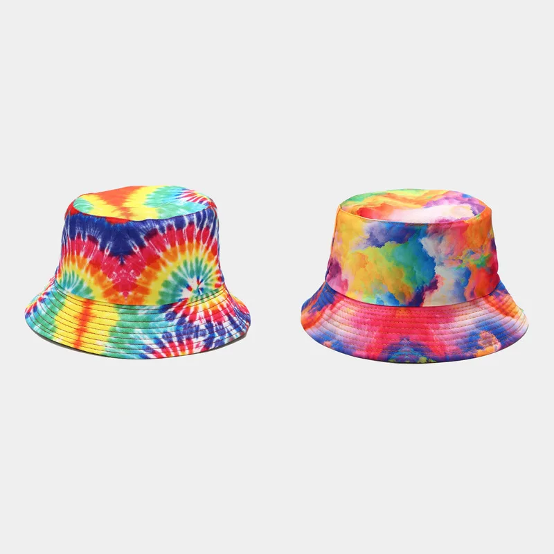 

2021 New Spring Summer Tie Dye Geometric Printed Bucket Hats Women Mens Beach Fisherman's Hat Outdoor Sun Caps