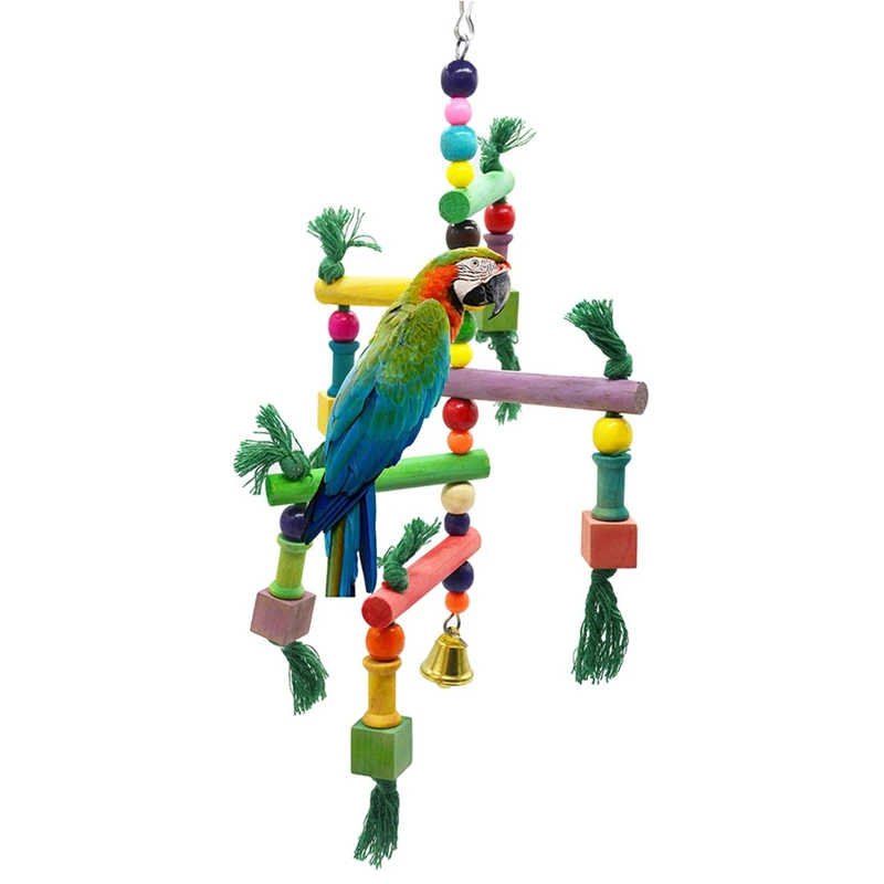 1Pc Colorful Bird Perch Wooden Bead Tassel Parrot Swing Ladder For Toy Supplies |