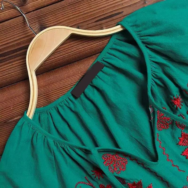 Женская винтажная блузка с цветочной вышивкой весенне осенние Топы v образным