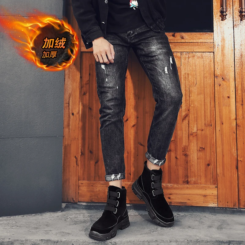 Зимние ботинки мужская обувь высокого качества Ботинки Martin Мужская плюшевая