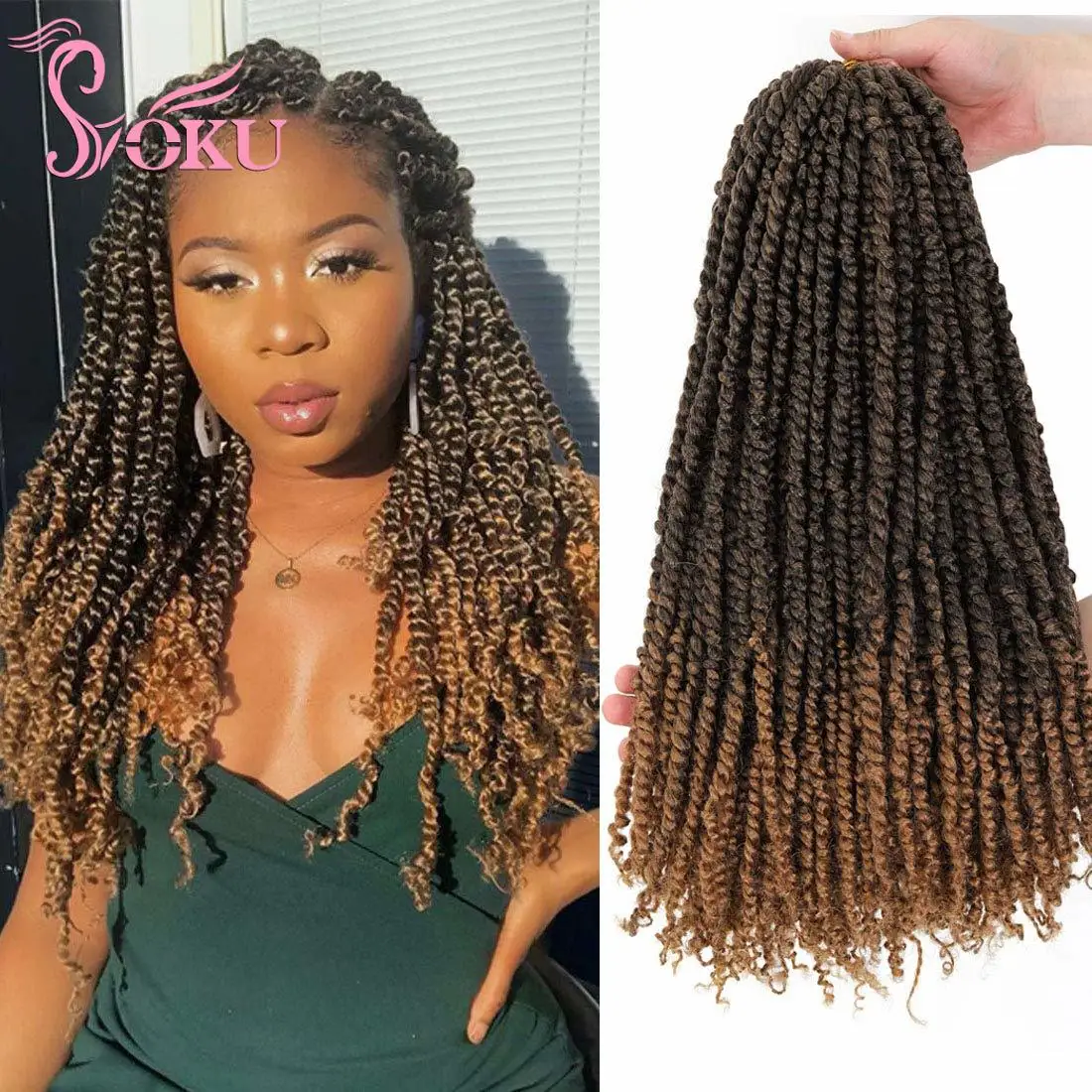 

7 Pcs Passion Twist Crochet Hair Water Wave Pre-twisted Synthetic Braiding Hair Extensions Soku Ombre Curly Braids Bohemian Locs
