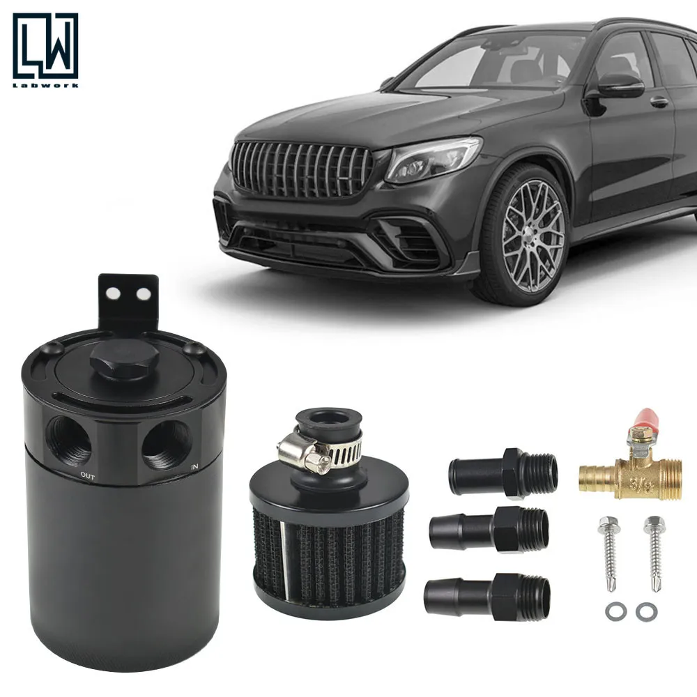 

Universal 2-Port Oil Catch Can Tank Reservoir with Drain Valve Breather Filter