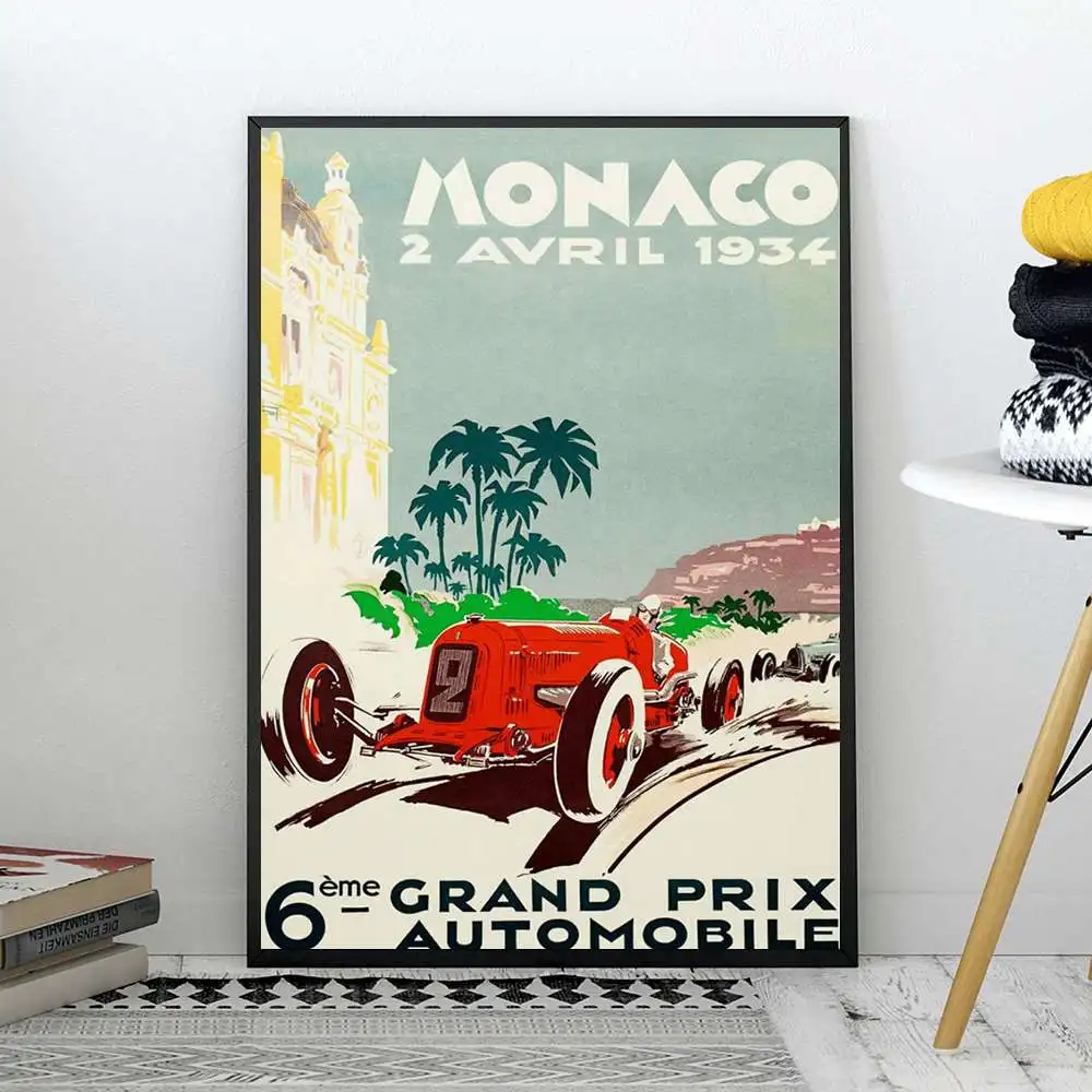 Плакат Гран-при в ретро-стиле для автогонок Спортивная Картина на холсте