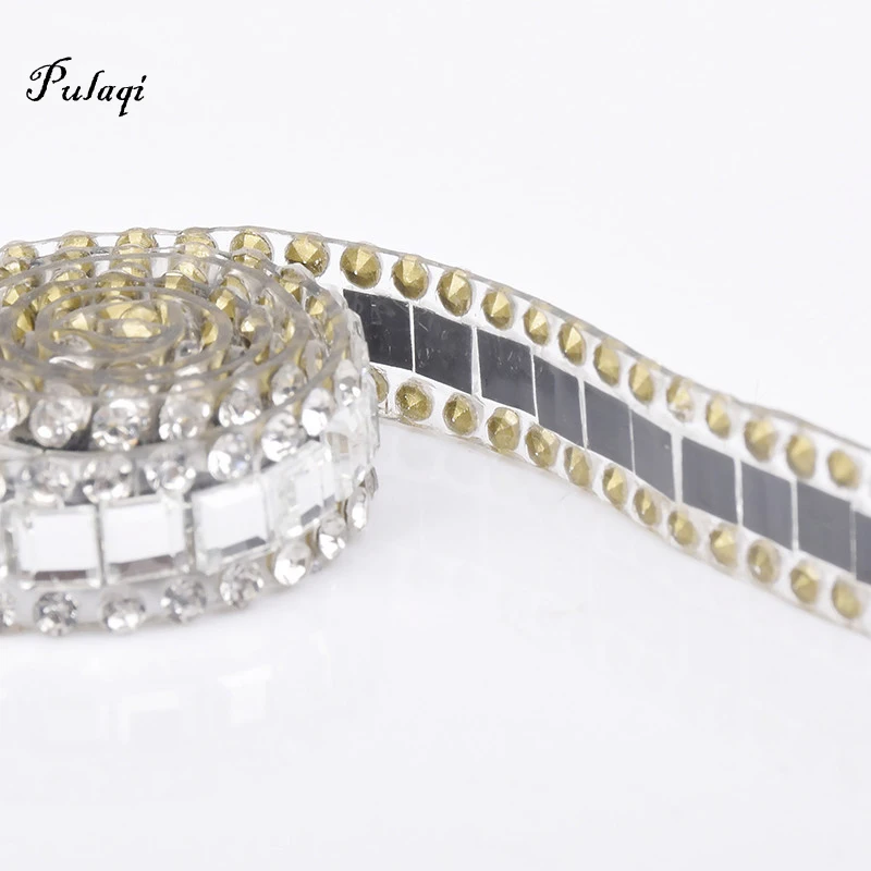 Pulaqi 40 см блестящие стразы лента Серебряная отделка Кристальные наклейки