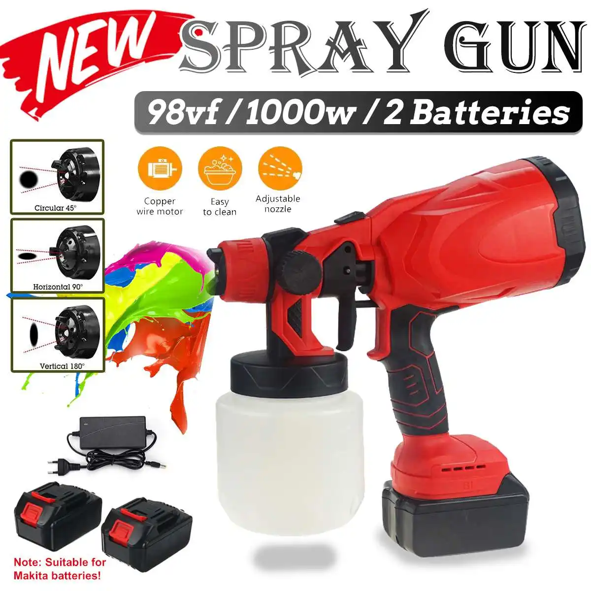 

1000W 1000ML Electric Cordless Spray Gun High Power Home Electric Paint Sprayer With 3 Nozzle Easy Spraying Perfect for Beginner