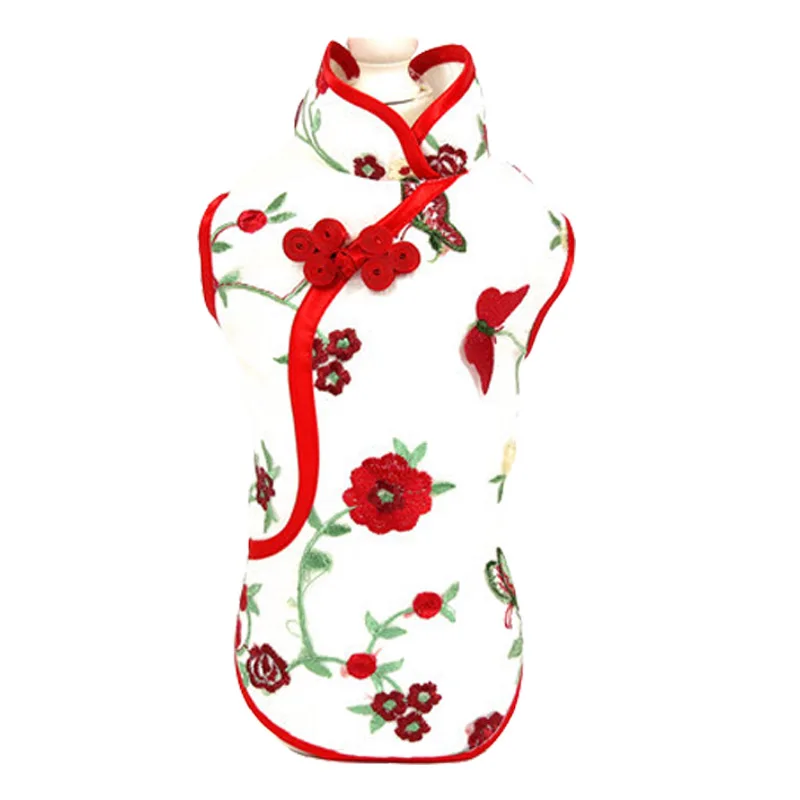 Летняя одежда для собак Cheongsam Одежда домашних питомцев с вышивкой маленьких и