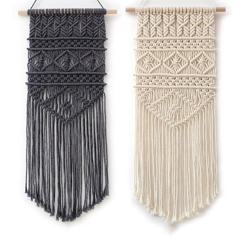

Макраме Тканое настенное украшение современный геометрический богемный стиль для дома гостиная галерея настенное искусство 25 W * 12 L