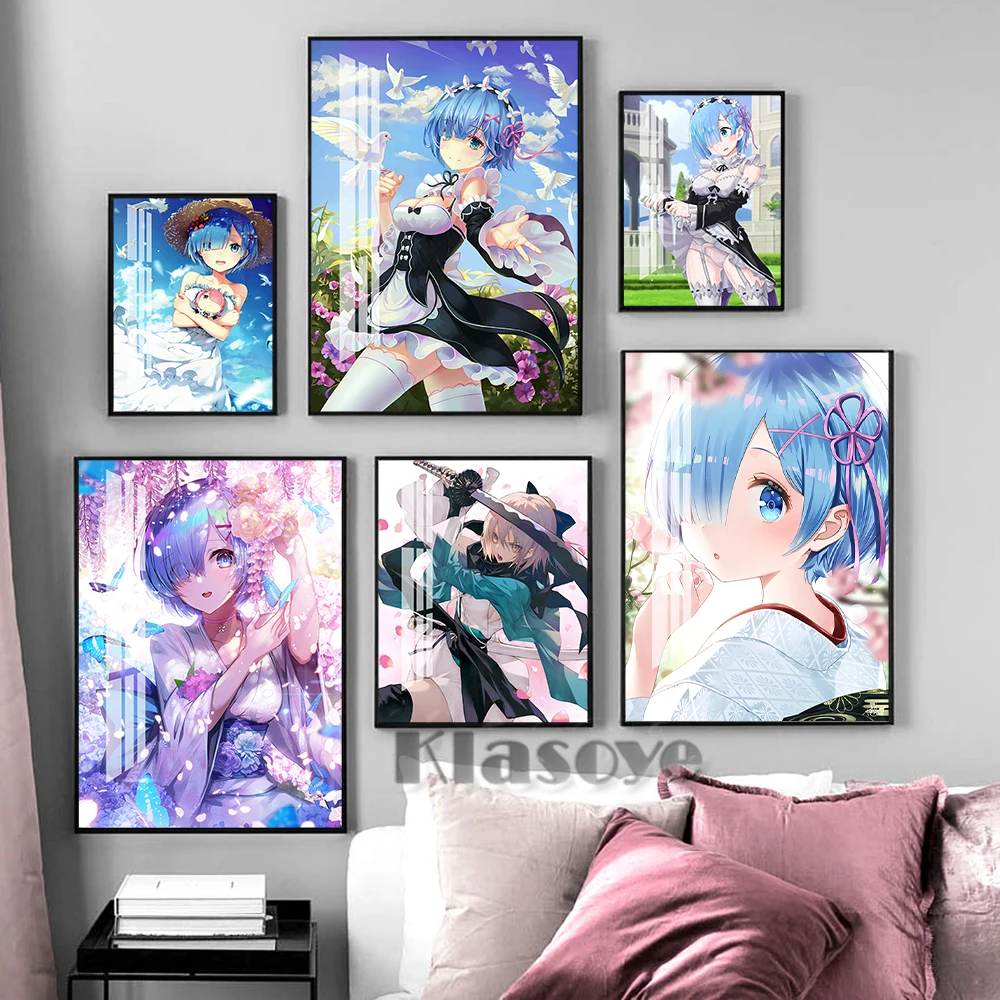 

Re Zero Starting Life In Another World Hot Cartoon Manga Poster Anime Role Rem Print Art Canvas Painting Otaku Room Home Decor