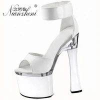 7 inches pole dance white coarse heel high heeled shoes ladynightclub models patent leather party stripper sexy mature dress new