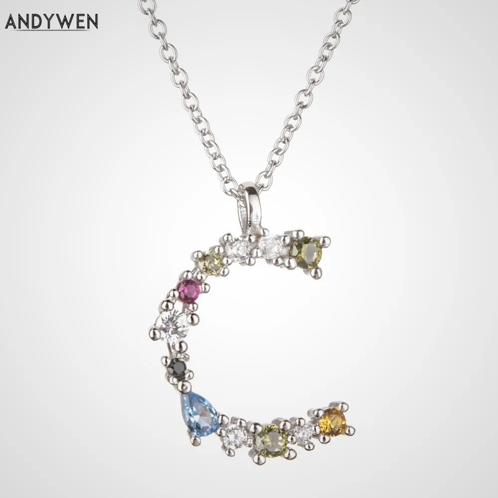 ANDYWEN серебро 925 пробы буква C S ожерелье алфавит M P кулон ювелирный браслет с