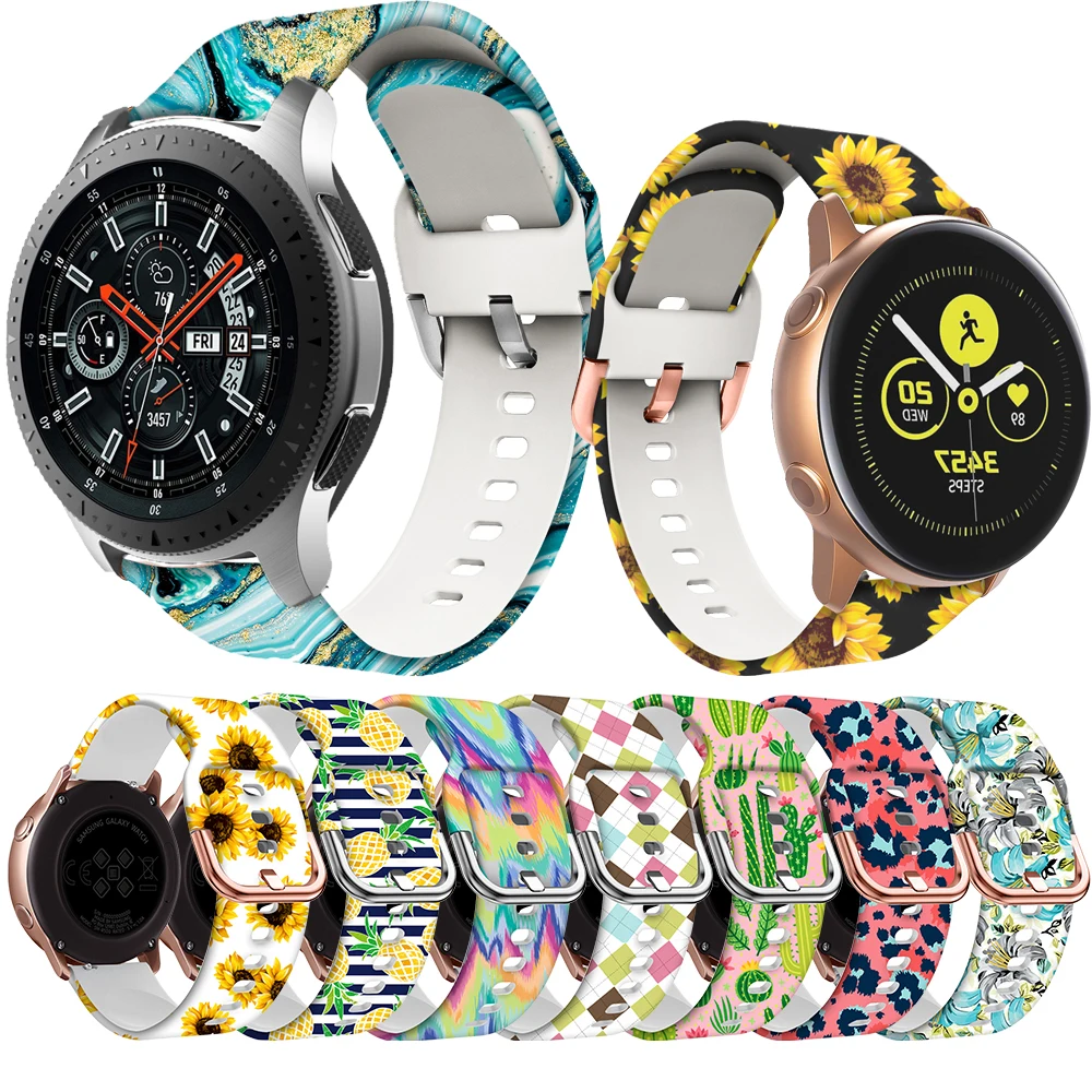 

Для Samsung galaxy watch Active 2 40 44 мм/S3 Frontier Classic, силиконовый ремешок для наручных часов с принтом для Garmin Vivoactive 4/3
