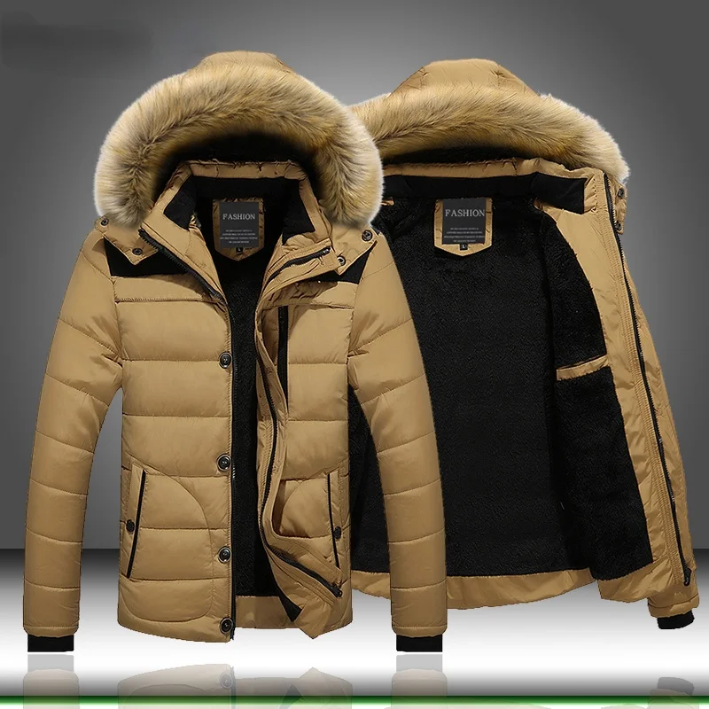 2021 Fur Collar Hooded Men Winter Jacket Men Coat Snow Parka Down Jacket Outerwear Thick Thermal Men Warm Wool Liner Coat M-6XL