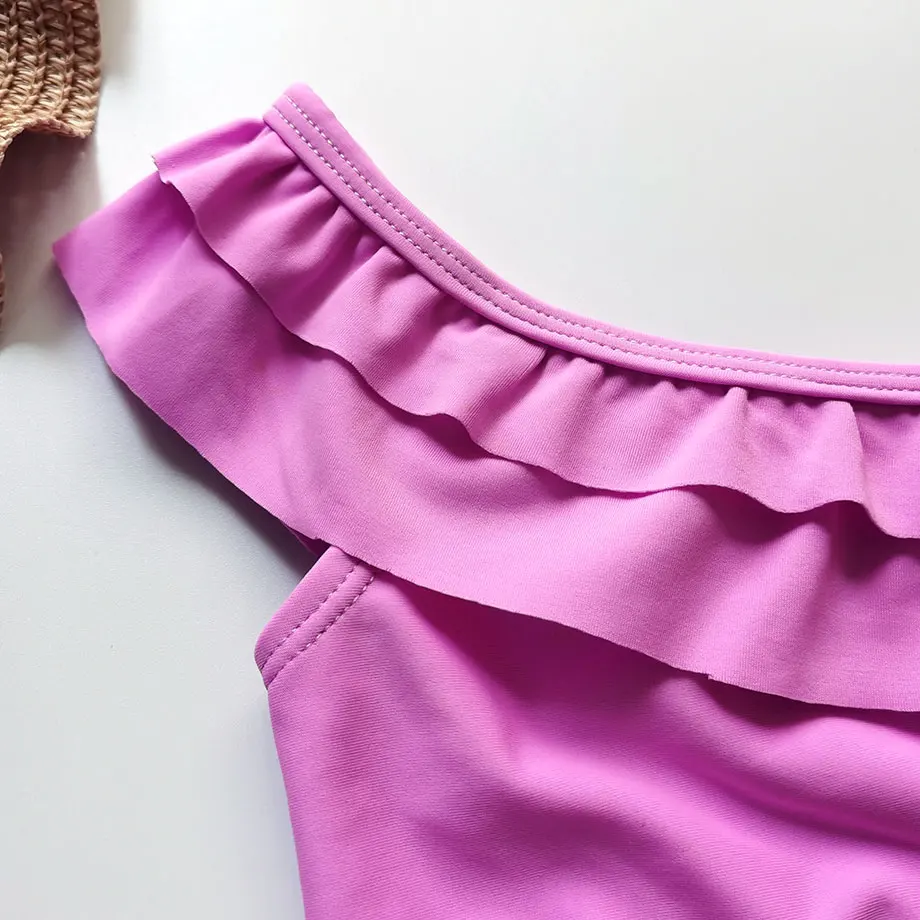 Женский купальник с открытыми плечами бикини оборками для девочек-подростков