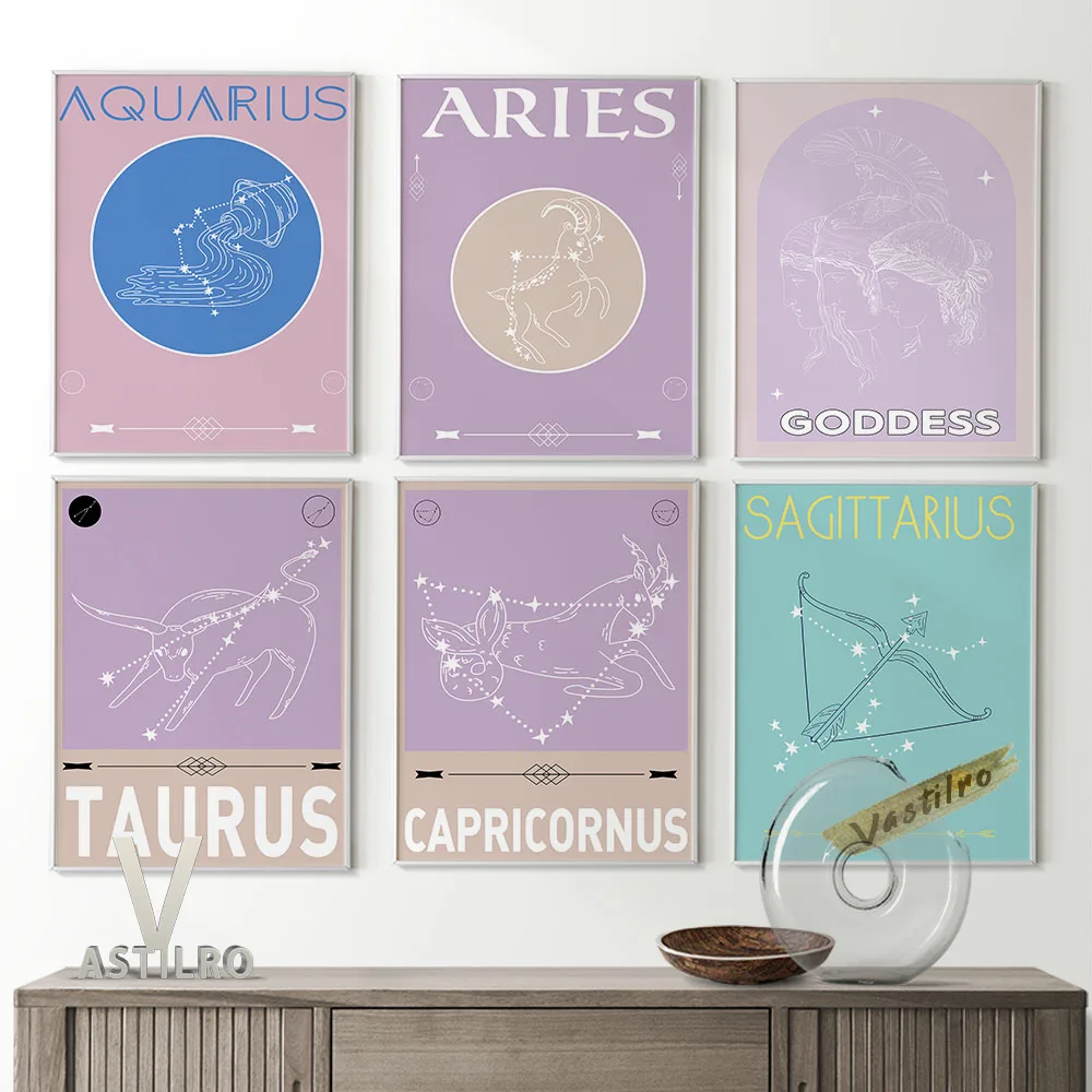 

Constellation Pattern Prints Poster Aquarius Aries Taurus Capricornus Sagittarius Wall Art Canvas Painting Kids Room Home Decor