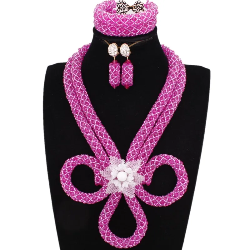 Dudo ювелирные изделия для женщин фуксия 2 слоя ювелирные изделия ожерелье браслет и серьги с белыми цветами 2020