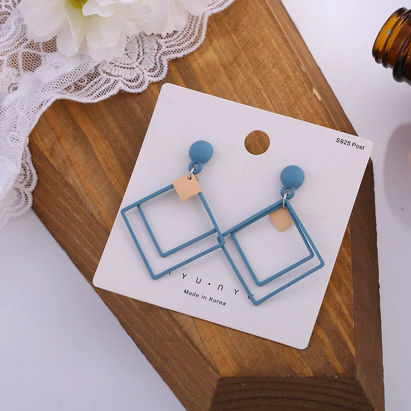 

S925 Silver Needle Korean Temperament Simple Geometry Square Earrings For Women
