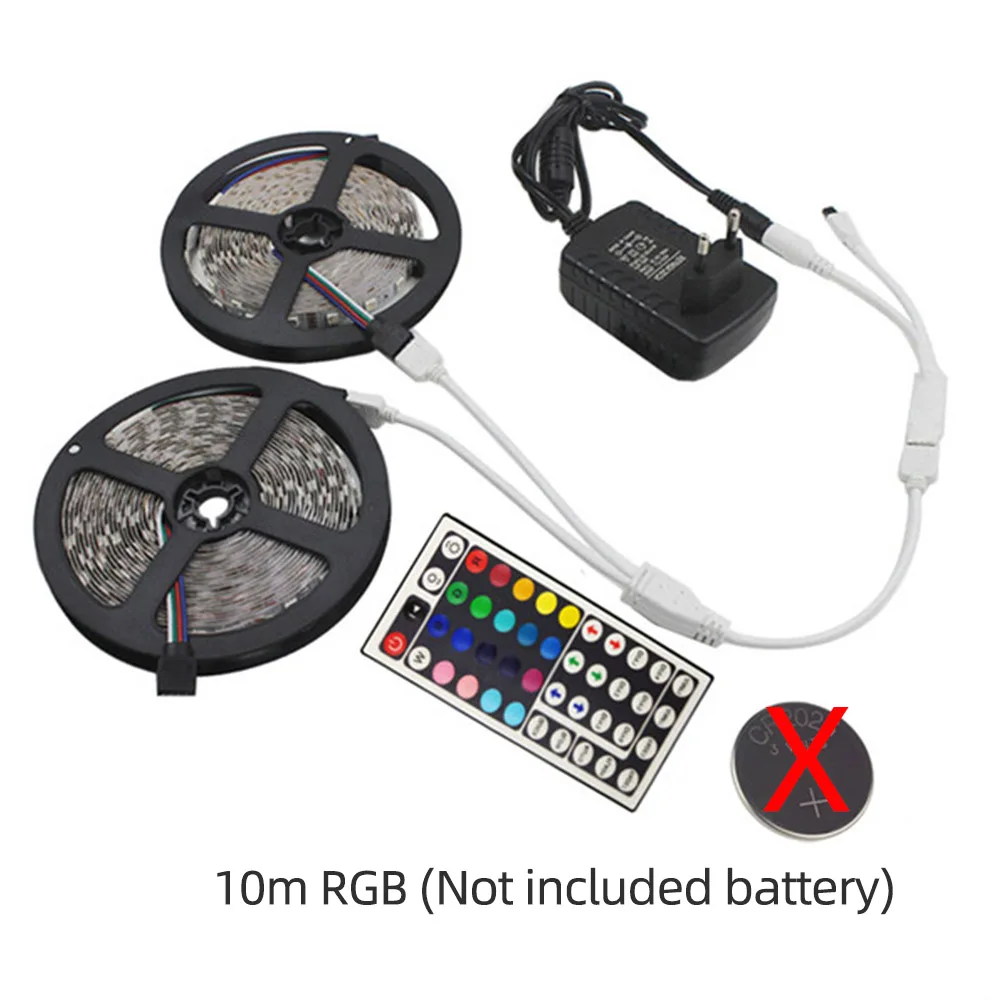 10M set no battery 5 м 10 М 5050 SMD светодиодный водонепроницаемый RGB Светодиодная лента постоянного тока 12 В гибкая светодиодная лента ТВ фоновое освещение с ИК-пультом дистанционного управления - Испускаемый цвет: 10M set no battery